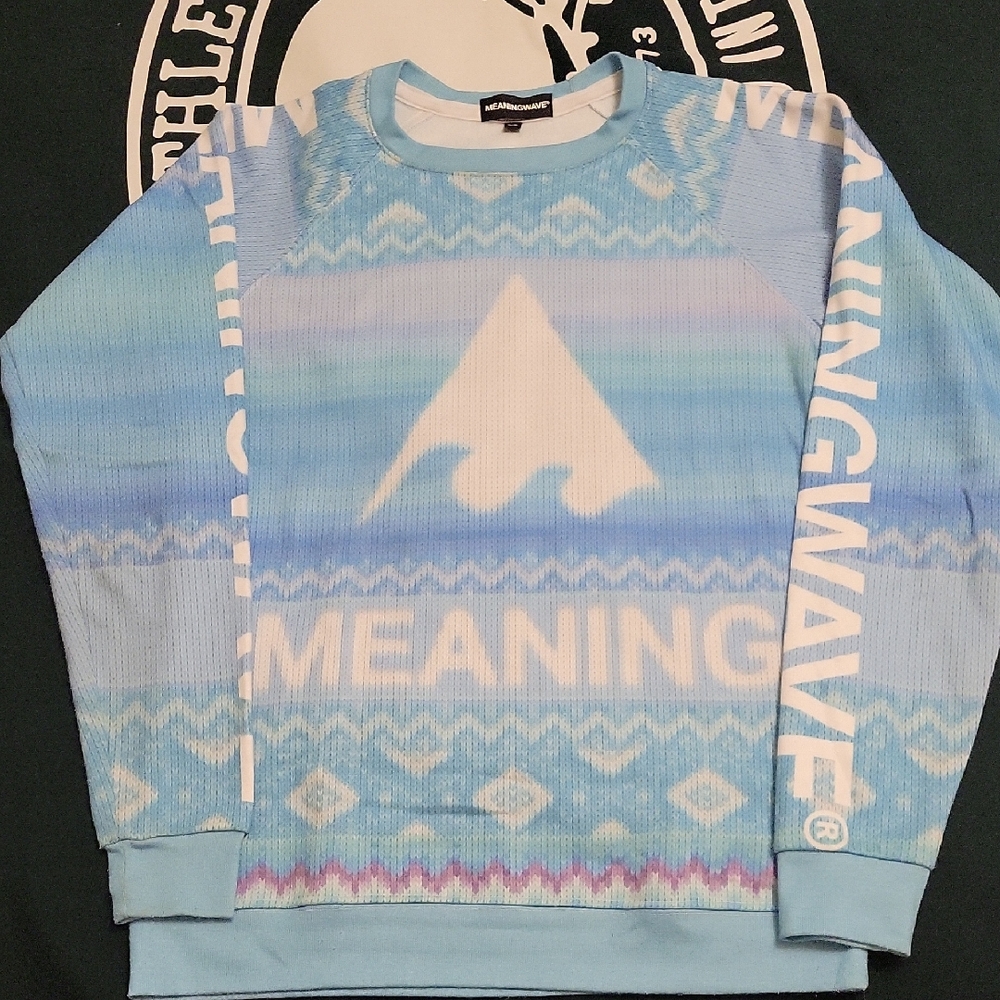Meaningwave Light Blue Crewneck Sweater for Men